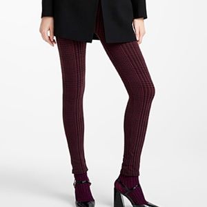 Burgundy and black check plaid leggings made in Italy NWT